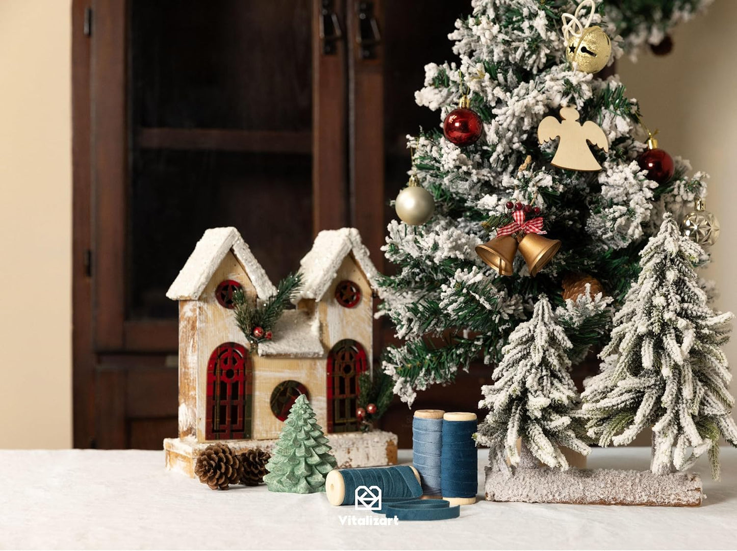 Vitalizart Blue Velvet Ribbon Set 3/8" x 15 Yd Fabric Trim Royal & Dusty Blue 3 Rolls * 5 Yd for Christmas Wreath Decoration Handmade Craft Ornaments Gift Wrapping & Bow Making