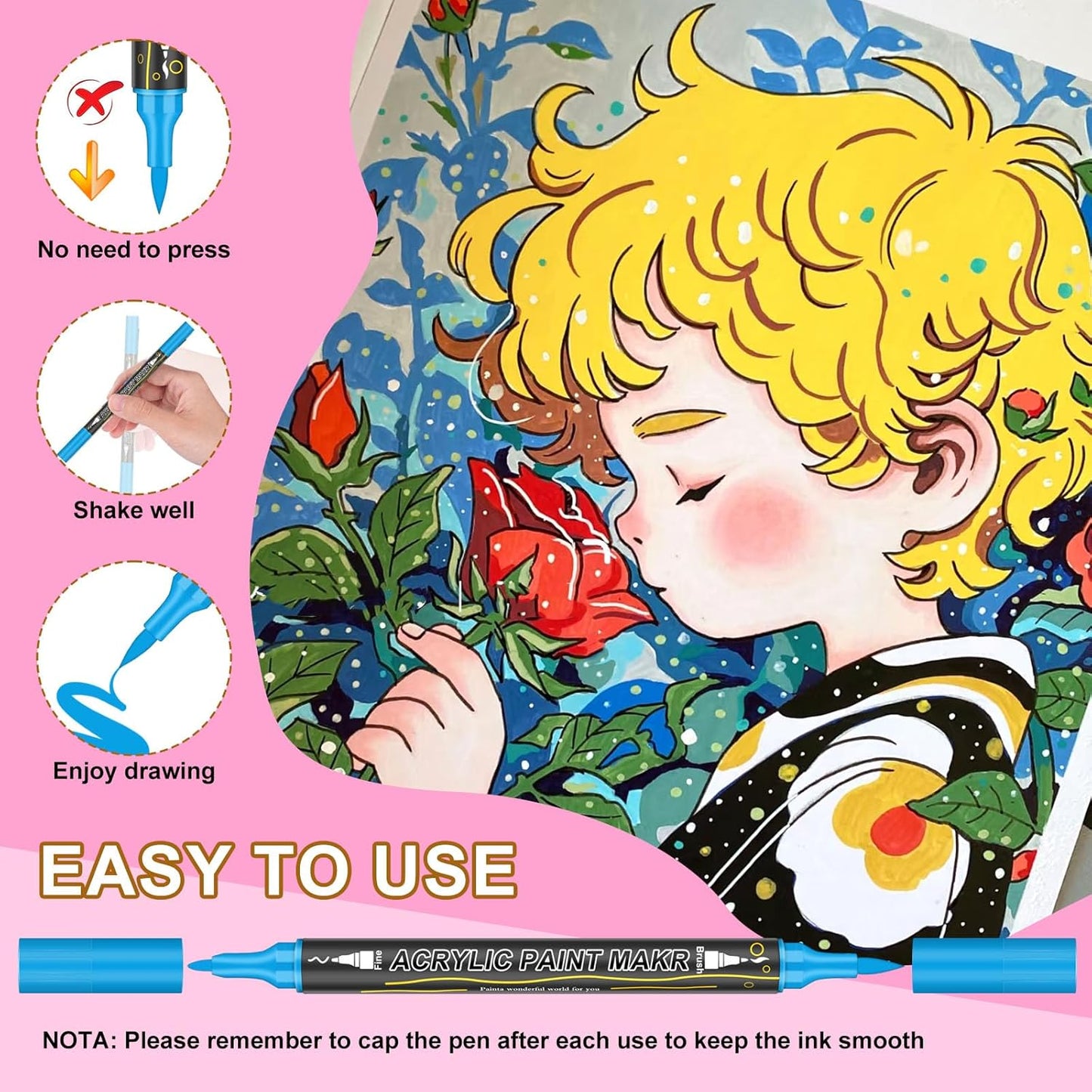 96 Colors Dual Tip Acrylic Paint Markers, 48 Pack Waterproof, Non-Toxic, Odorless Acrylic Markers Pens，Paint Pens & Paint Markers for Rock, Wood, Glass, Stone, Canvas, Fabric and Paper Painting