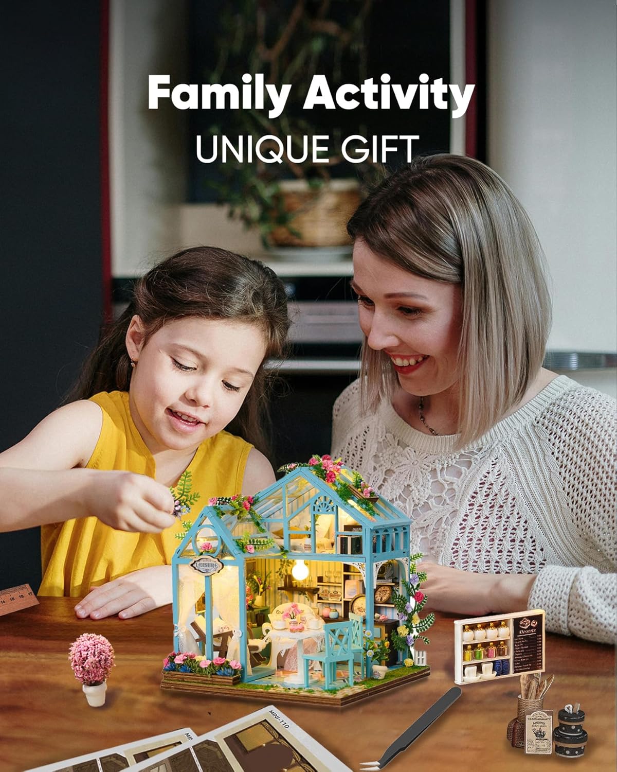 DIY Miniature House Kit, DIY Dollhouse Kit for Adults to Build, Mini House Kit with LED, Mayberry Street Miniatures, Ideal Gifts for Birthday, Halloween Christmas(Flower Garden Tea House)