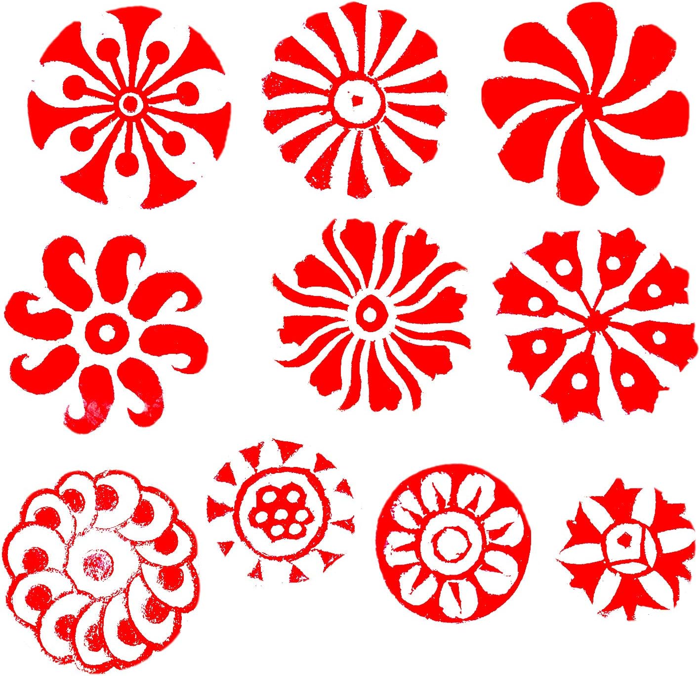 Royal Kraft Round Wooden Printing Stamps (Set of 10) - DIY Henna Fabric Textile Paper Clay Pottery Blocks Htag2165