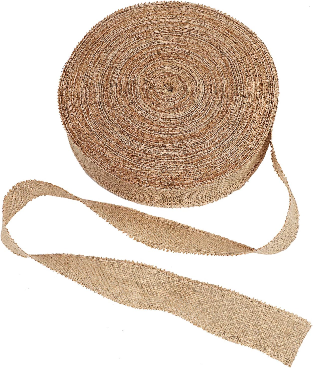 KINJOEK 2 Inch Wide 27 Yards Burlap Ribbon - Natural Jute Fabric for Christmas Wedding Gifts, DIY Crafts and Decoration