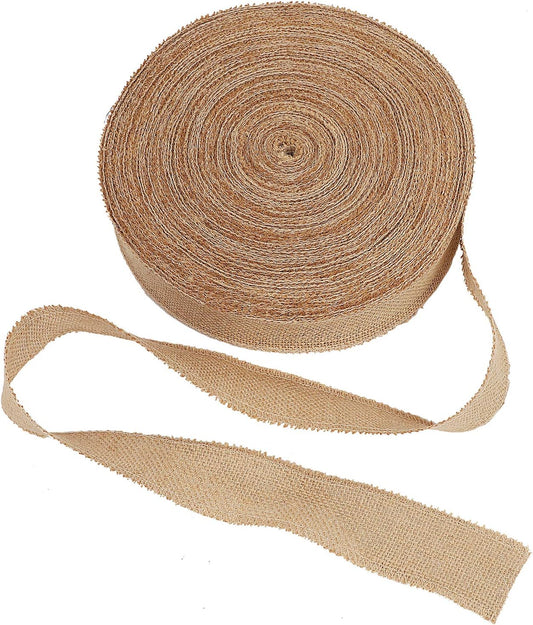 KINJOEK 1 Inch Wide 54 Yards Burlap Ribbon, Natural Jute Fabric Ribbon Crafts Ribbon for Christmas Wedding Gifts Burlap Fabric DIY for Decoration