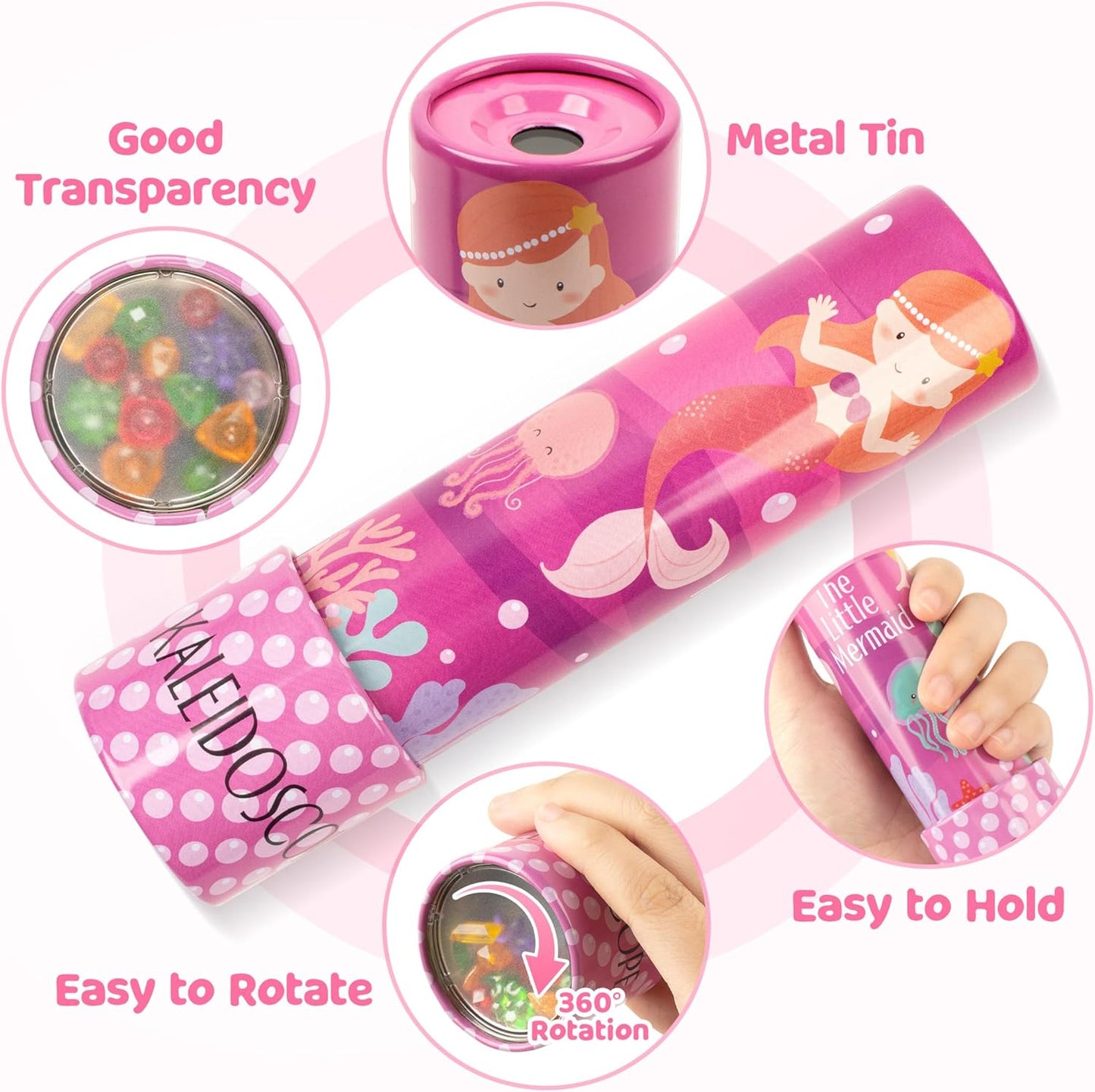 D-FantiX Classic Tin Kaleidoscope for Kids, 2 Pack Retro Toys - Educational Toys with Metal Body, Boy Girl Birthday Party Favors Decorations, Christmas Stocking Stuffer Gift