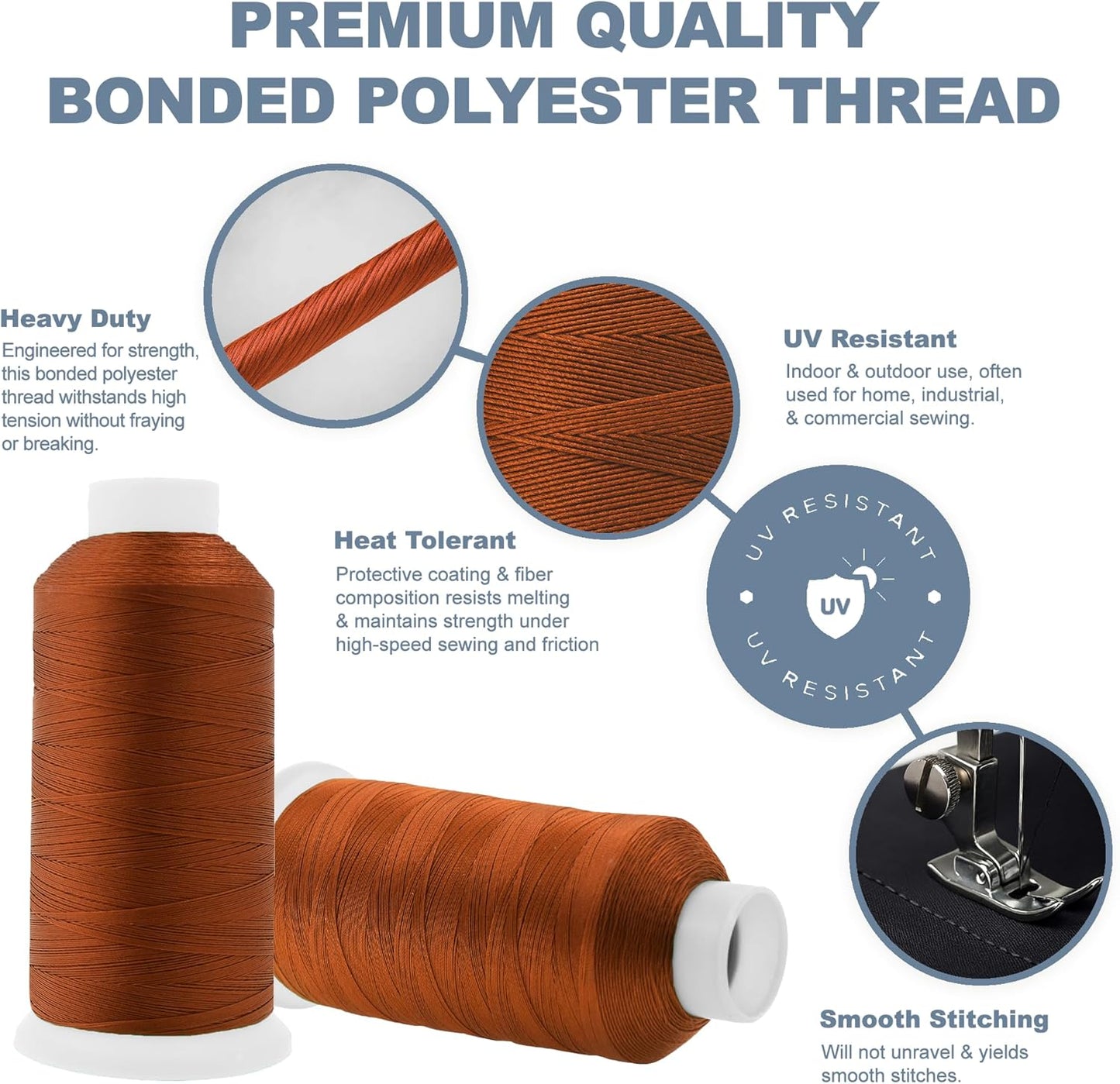 Mandala Crafts Burnt Orange Heavy Duty Thread -1500 Yds Tex 90 Thread for Sewing Drapery Jeans Leather Hair Outdoor Marine Upholstery