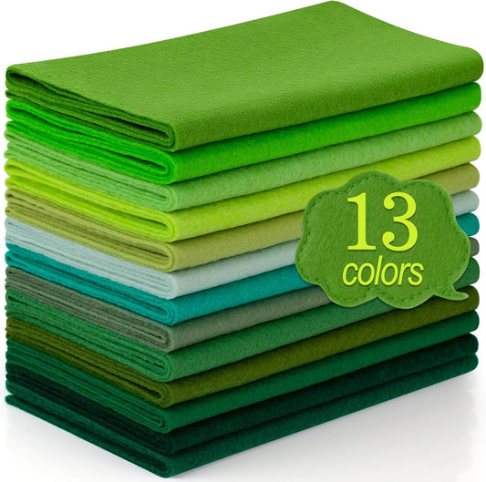 XSEINO 13 Rolls 8"x35" 1.4mm Thick Soft Felt Fabric Sheet 13 Assorted Green Series Colors Felt Pack Pastel Felt Sheets for DIY Craft Sewing Squares Nonwoven Patchwork