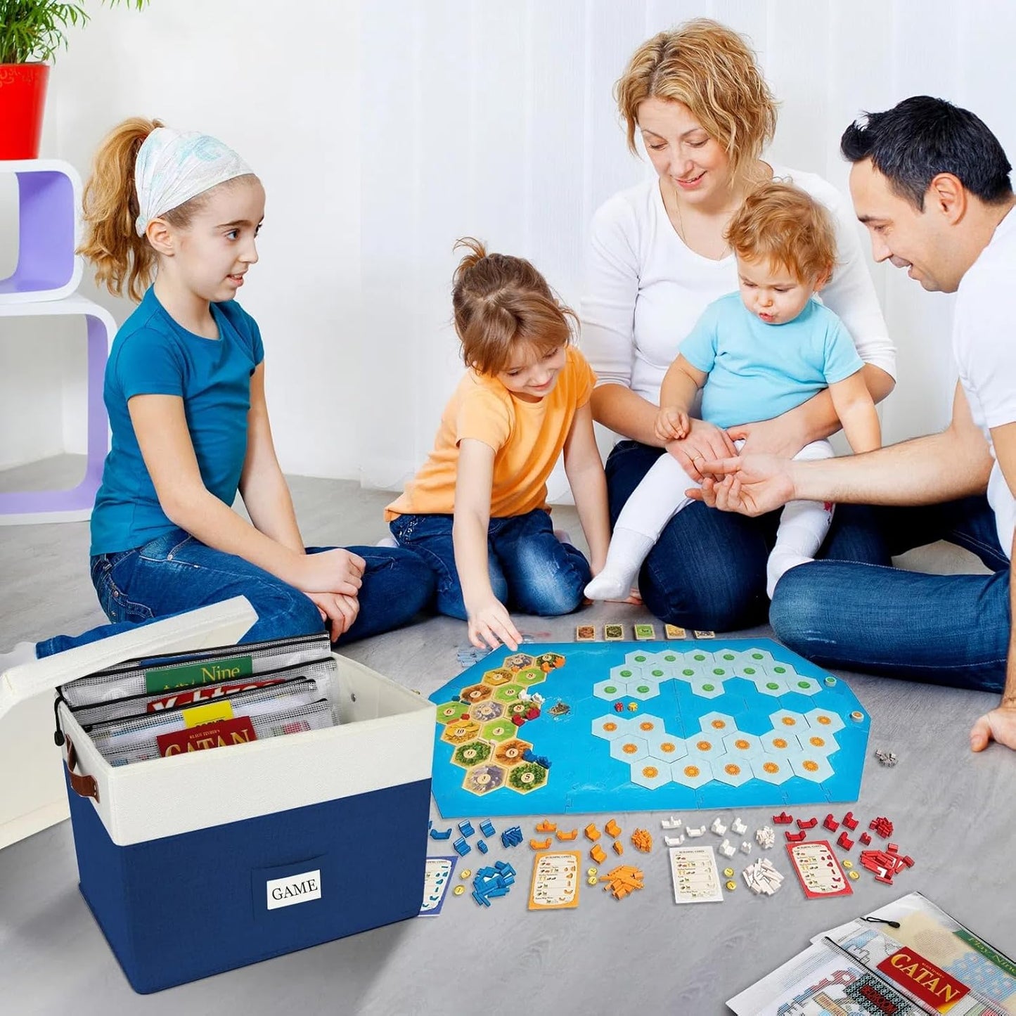 Board Game Storage with 12pcs Zipper Bags and Writable Stickers, Board Game Organizers Storage with Lid for Office Supplies, Puzzles, Video Game, Craft Product (1-Pack Large)