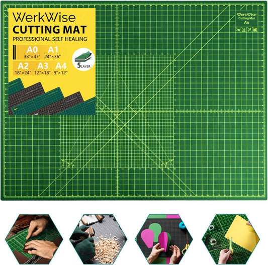 Extra Large 36" x 48" Self Healing Sewing Mat, WerkWise Rotary Cutting Mat, Double Sided 5-Ply 36x48 Inch Board for Quilting, Fabric, & Crafts, Designed for Use with Rotary Cutters (Green & Black)