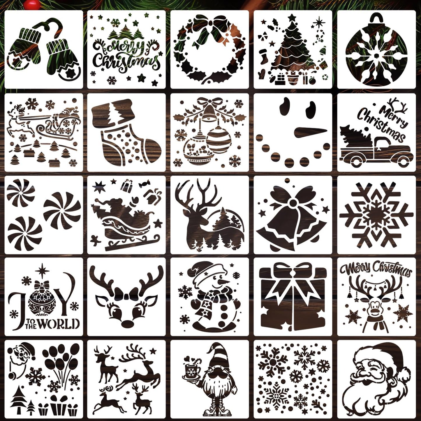 Christmas Stencils for Crafts Reusable 6" Xmas Holiday Stencil Christmas Stencils for Painting on Wood Fabrics Decor