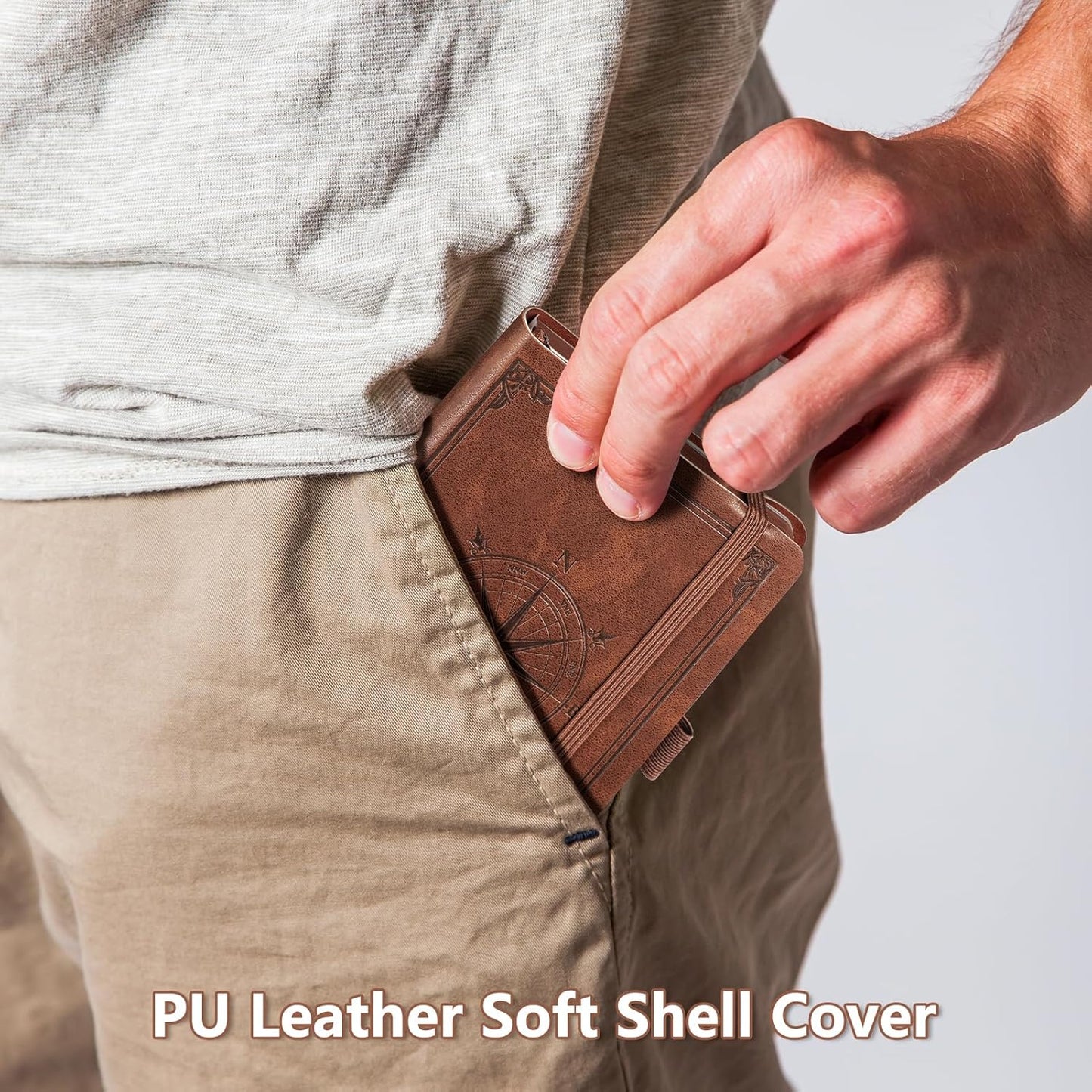 AHGXG Small Lined Pocket Journal Notebook for Men - 256 Numbered Pages College Ruled B6 Mini Journal, Vintage Soft Leather Hardcover, 80gsm Paper, for Women Work Office School, 4.1'' X 5.7''- Brown