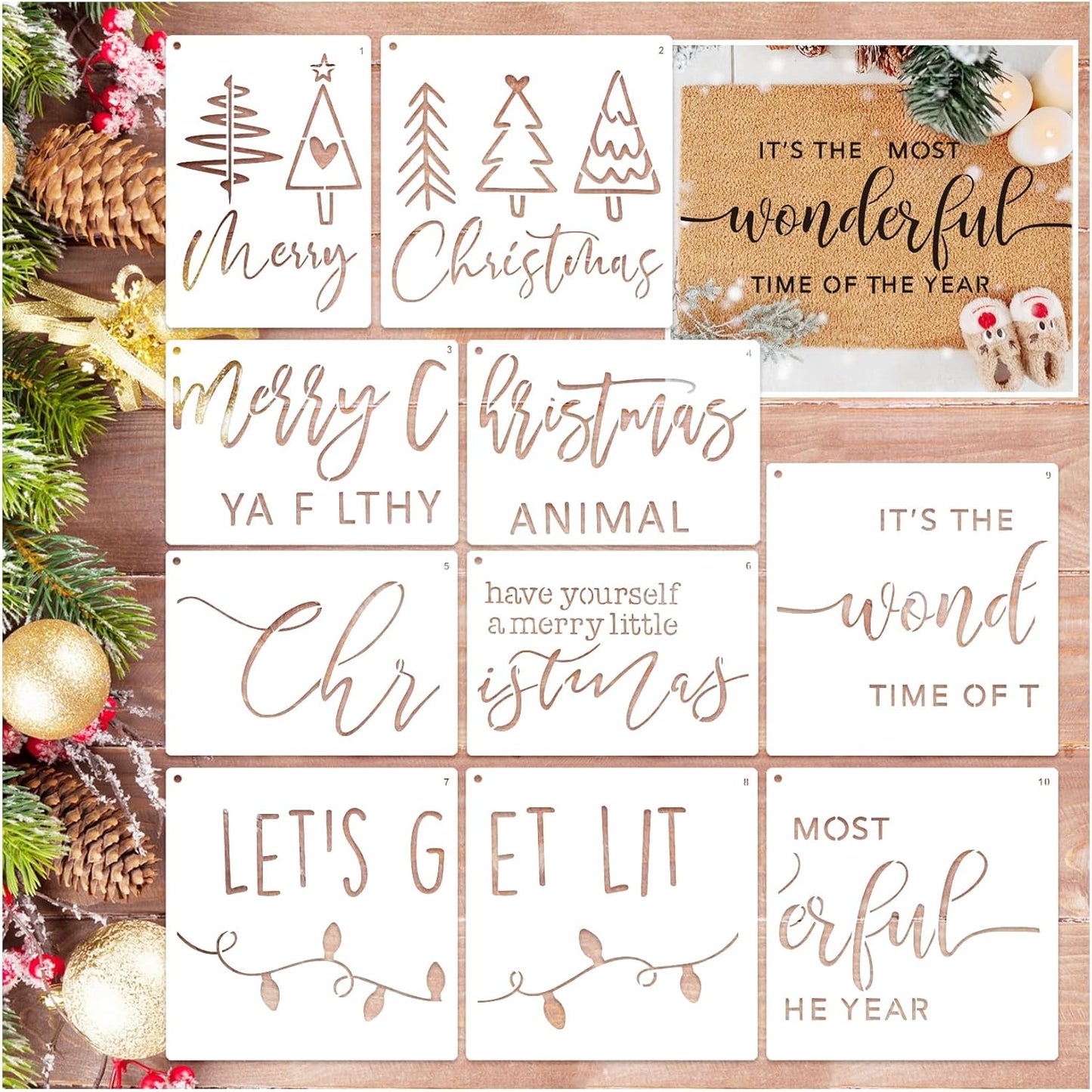 Christmas Stencils for Door Mats Reusable Large Doormat Stencils for Painting Christmas Stencil Merry Christmas Tree Templates for Doormats Wood Sign Door Hang Crafts (lets10)