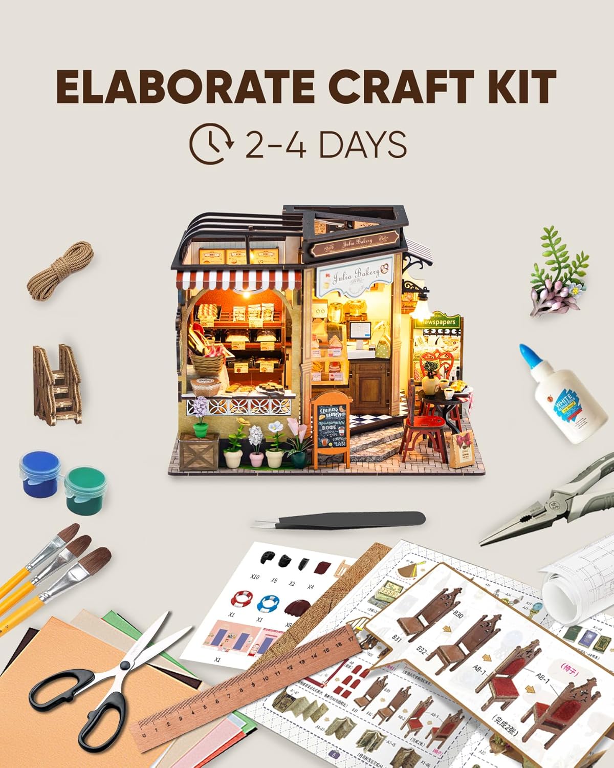 DIY Miniature House Kit, DIY Dollhouse Kit for Adults to Build, Mini House Kit with LED, Mayberry Street Miniatures, Ideal Gifts for Birthday, Valentine Christmas (Bakery Shop)