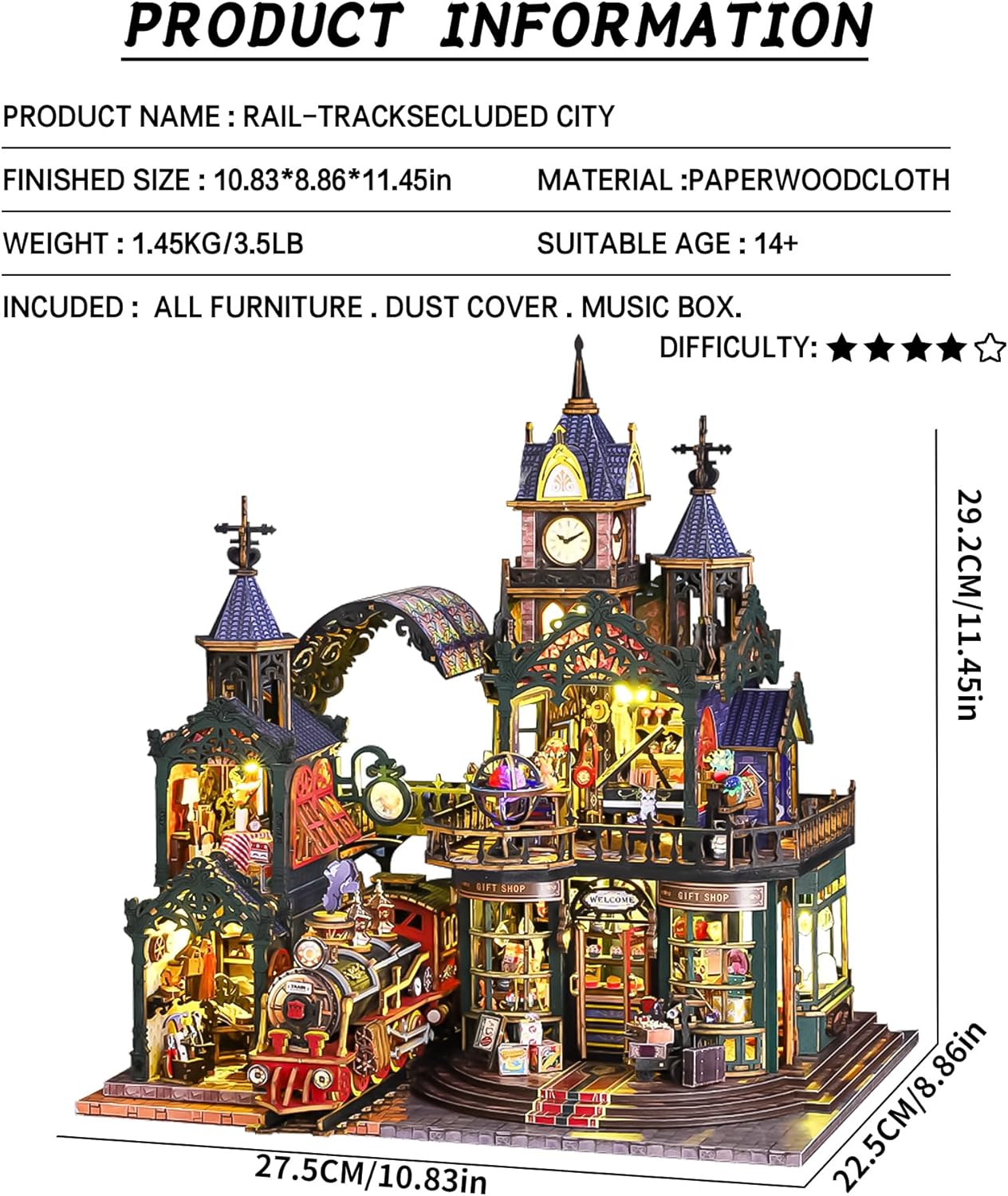 DIY Dollhouse Miniature House Kit,DIY Kit Mini House Model,1:24 Scale Creative Doll House Best Christmas Birthday Gift for Lovers Boys and Girls. (Rail-TRACKSECLUDED City01)