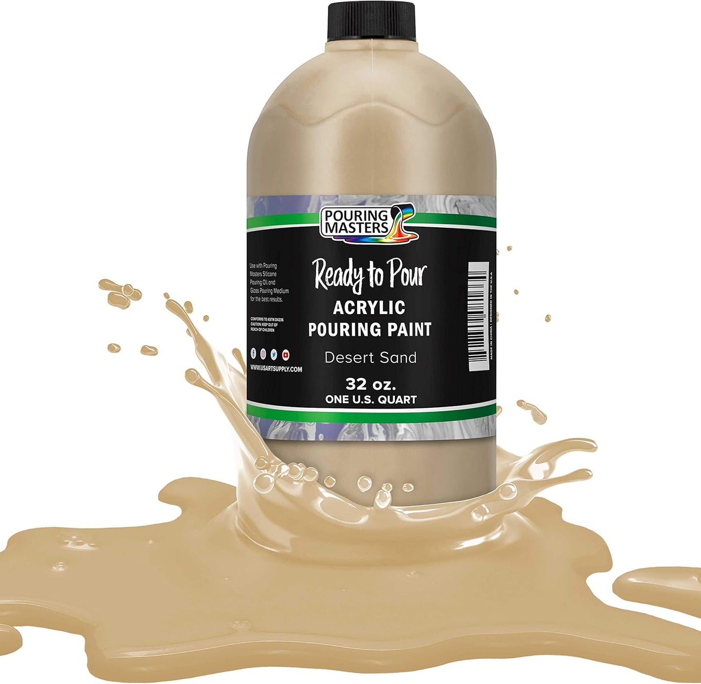 POURING MASTERS Desert Sand Acrylic Ready to Pour Pouring Paint - Premium 32-Ounce Pre-Mixed Water-Based - for Canvas, Wood, Paper, Crafts, Tile, Rocks and More