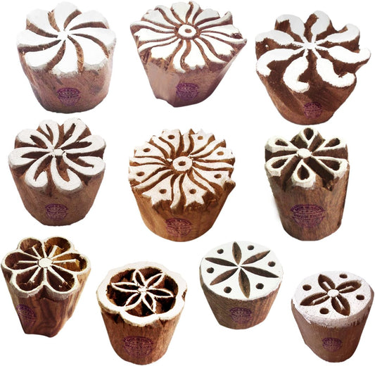 Fabric Wood Stamps Artistic Small Round Design Printing Blocks (Set of 10) Htag2151