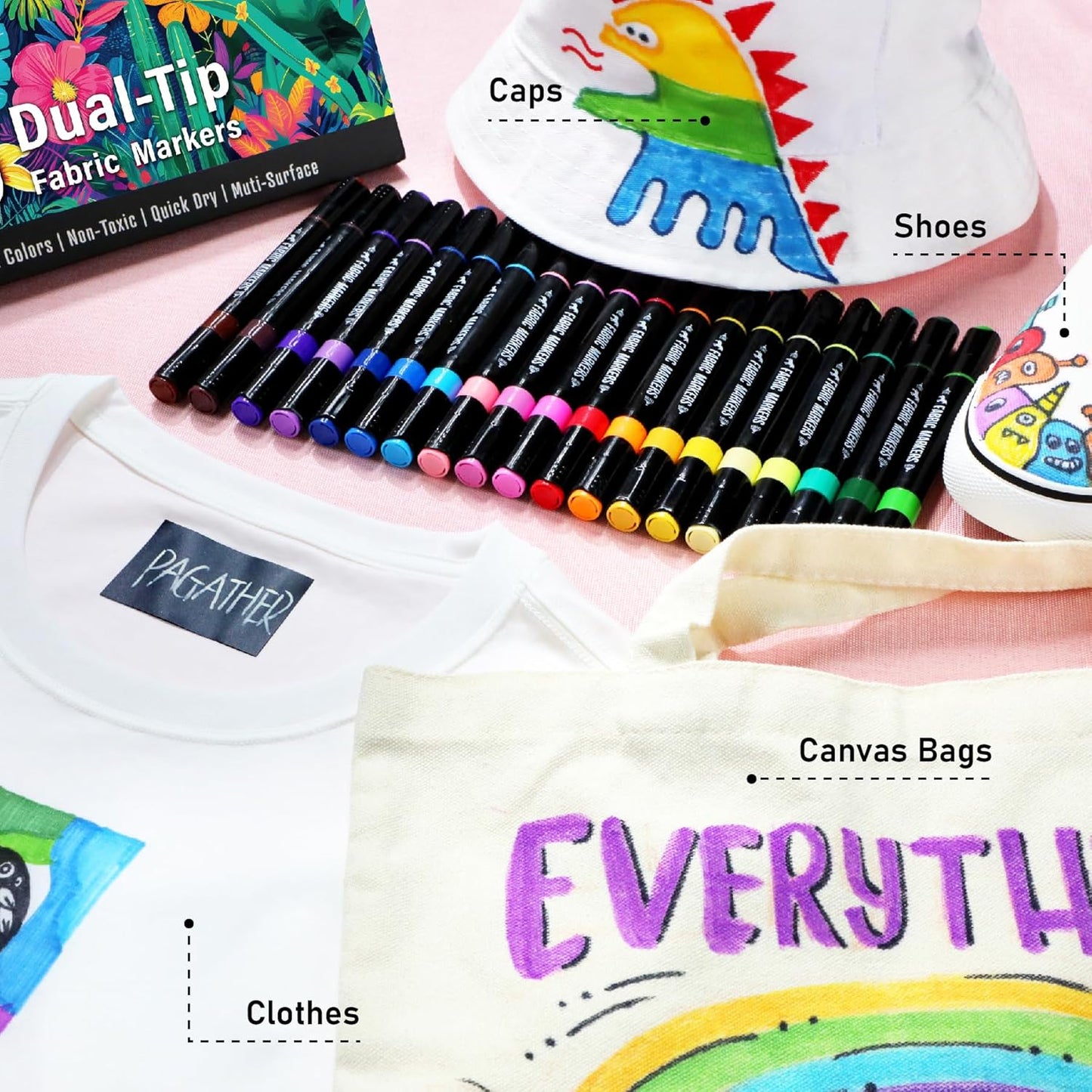 Fabric Markers Permanent for Clothes, 40 Colors Dual Tip with Fine and Chisel Tips Paint Pens for Clothing Canvas Tote Bags T-Shirt and Shoes, Non Toxic Ink for Kids and Adults