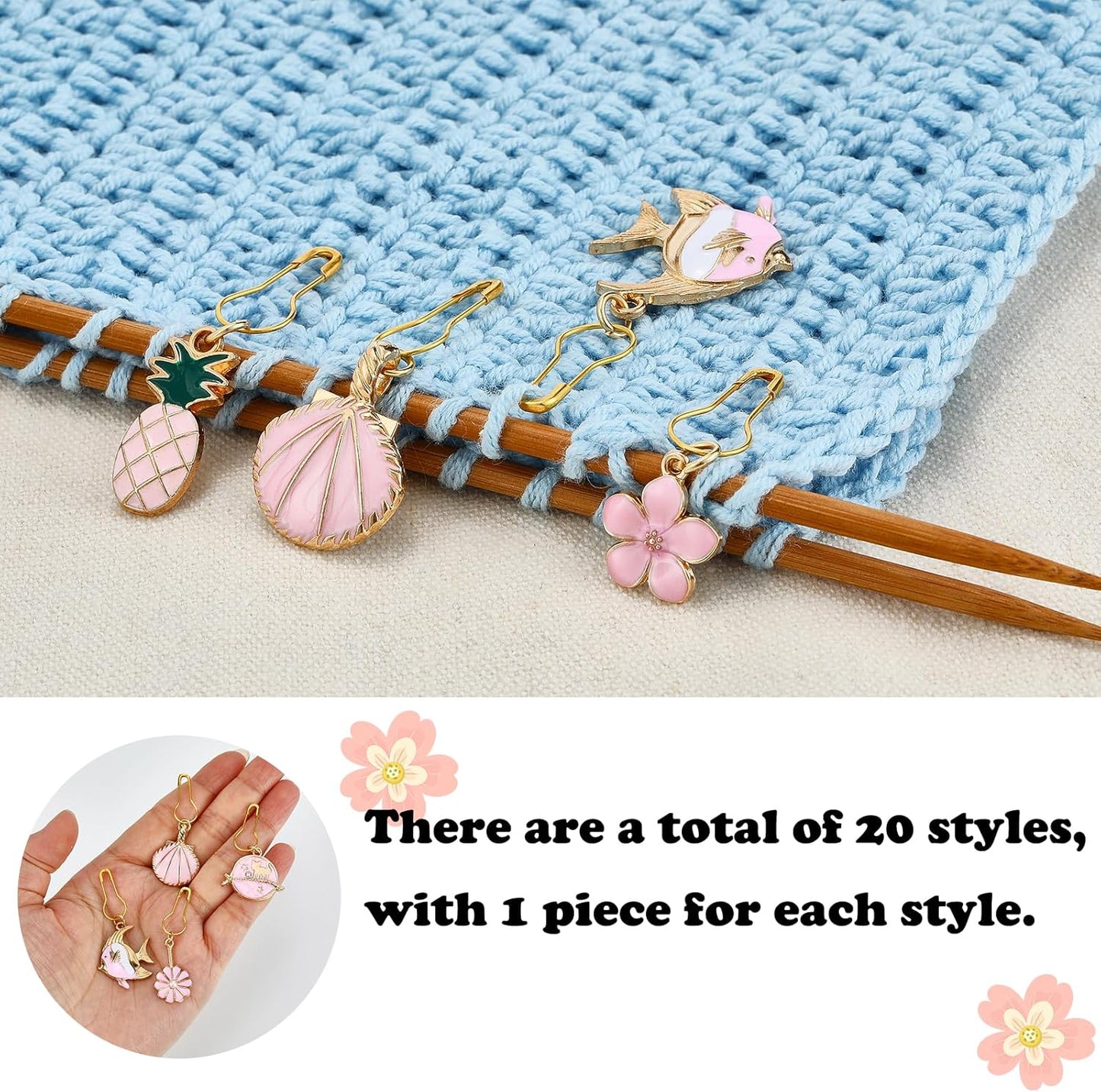 BEEFLYING 20Pcs Cute Mixed Pink Stitch Markers, Alloy Enamel Knitting Stitch Marker Charms Pendants for Sewing Crocheting and Knitting