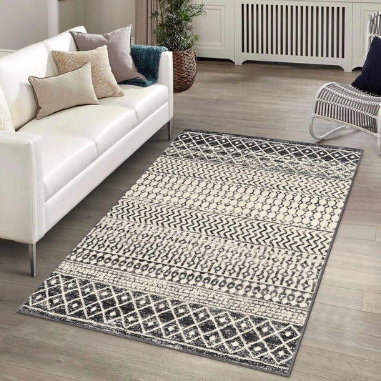 3x5 Rug for Living Room, Ultra Soft Non Slip Moroccan Washable Rug, Distressed Entryway Rugs, Low-Pile Throw Carpet Black Rugs for Bedroom Kitchen Living Room Dinning Room