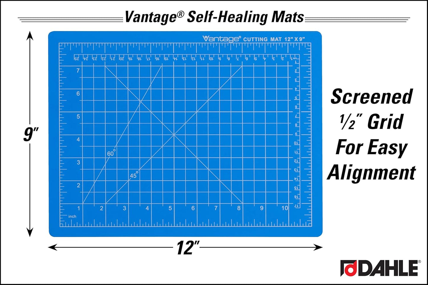 Dahle Vantage 10690 Premium Self-Healing Cutting Mat, 9"x12", 1/2" Grid, 5 Layers for Max Healing, Perfect for Crafts & Sewing, Blue