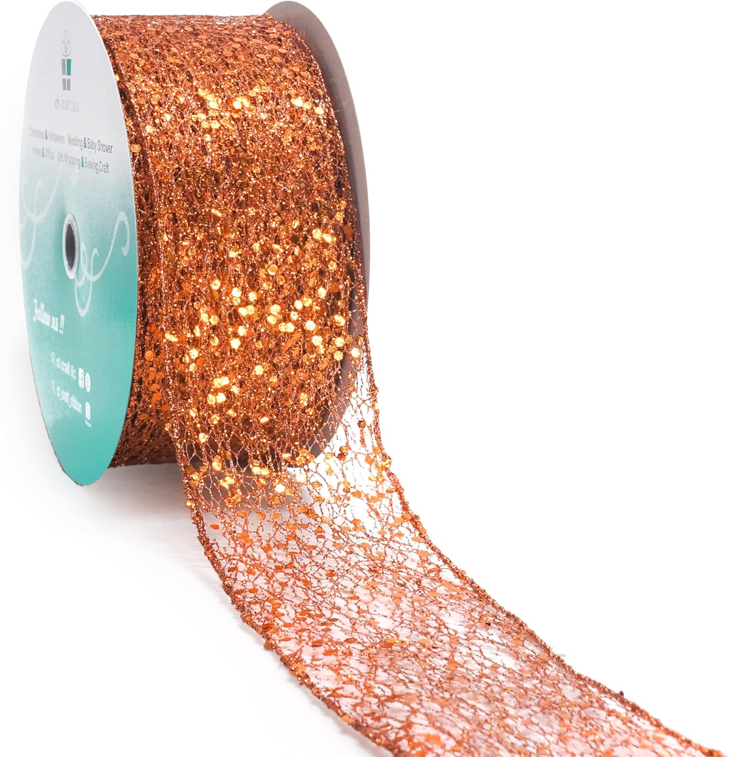 CT CRAFT LLC Sparkling Glitter Mesh Wired Ribbon 2.5" x 20 Yards Bronze Orange for Christmas Home Decor Bow Gift Wrapping DIY Crafts Wreath