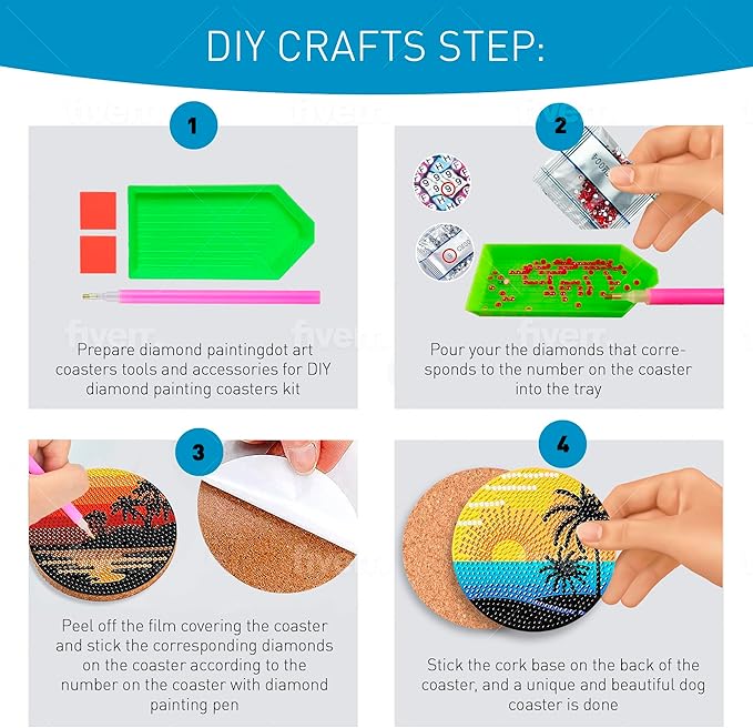 8 pcs Diamond Painting Coasters | Diamond Art Coasters | Sunset Diamond Art Painting | Perfect Art Craft Gift for Sunset Lover, Dad, Mom, Grandparents, Brother, Sister.