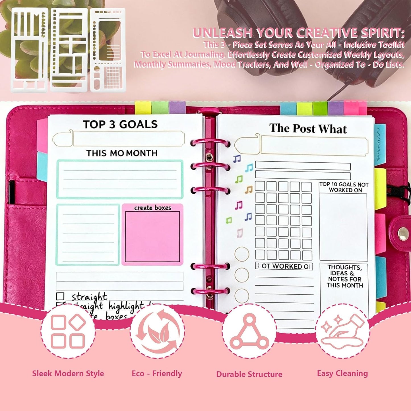 3 Pcs Journal Stencil Set – Reusable Flexible Templates for Dotted Journals & Planners, Drawing & Lettering Aids for DIY Checklists, Calendars, Scrapbooking & Daily Tracking (A)