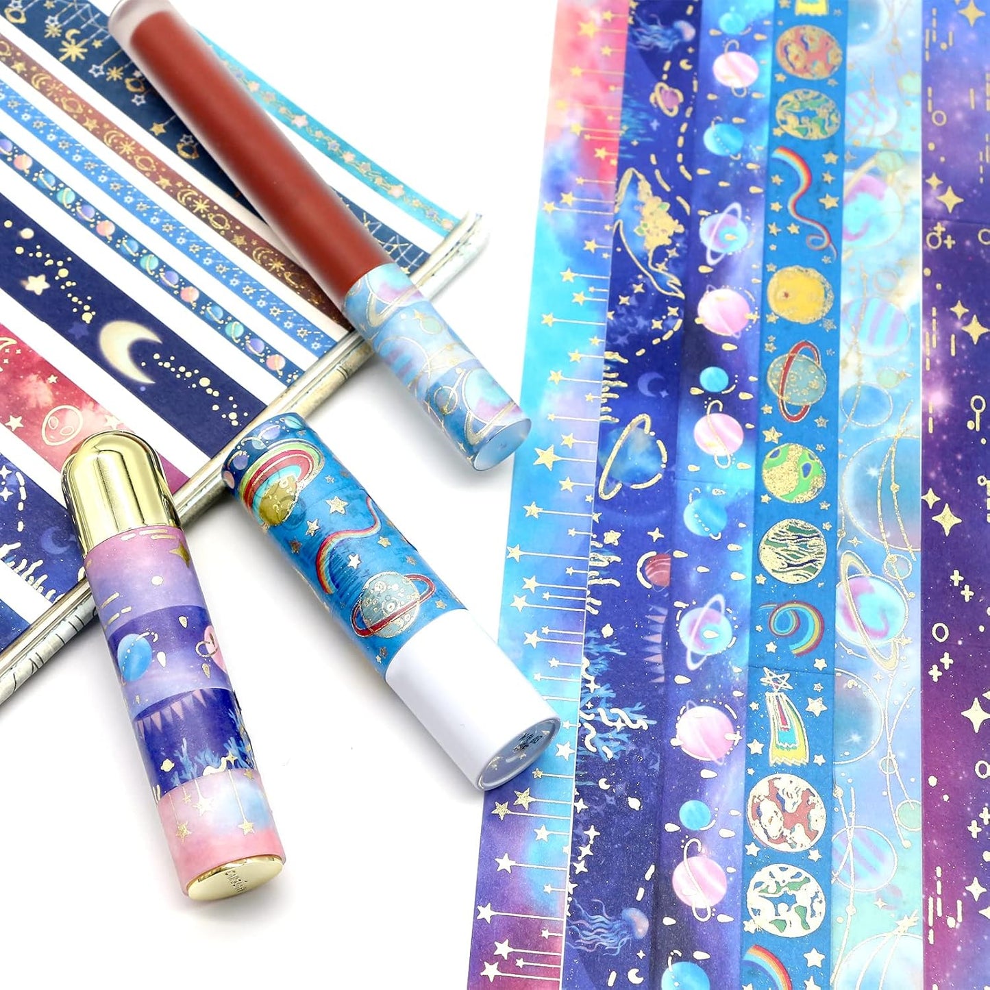 24 Rolls Washi Tape Set - Gold Foil Galaxy Decorative Masking Tape Constellation,Stars,Celestial,Adhesive Tape for Bullet Journal,Diy Craft,Scrapbooking Supplies,Gift Wrapping,Party decoration