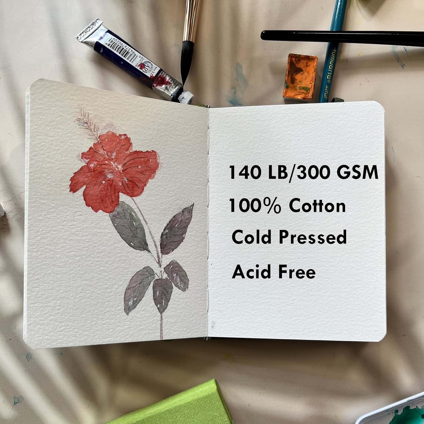 Watercolor Sketchbook, 5x7.5, 140 LB, 300 GSM, 100% Cotton Paper, Cold Press, 24 Sheets,48 Pages, Watercolor Journal for Use As Travel Sketch Book and Mixed Media Pad On The Go. (5"x7.5", Gray)