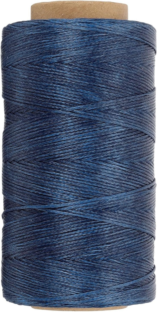 PATIKIL 284 Yard Flat Waxed Thread 150D 1mm Leather Sewing Cord for Repairing Shoes Bags Wallets Jewelry Making DIY Leather Craft, Dark Blue