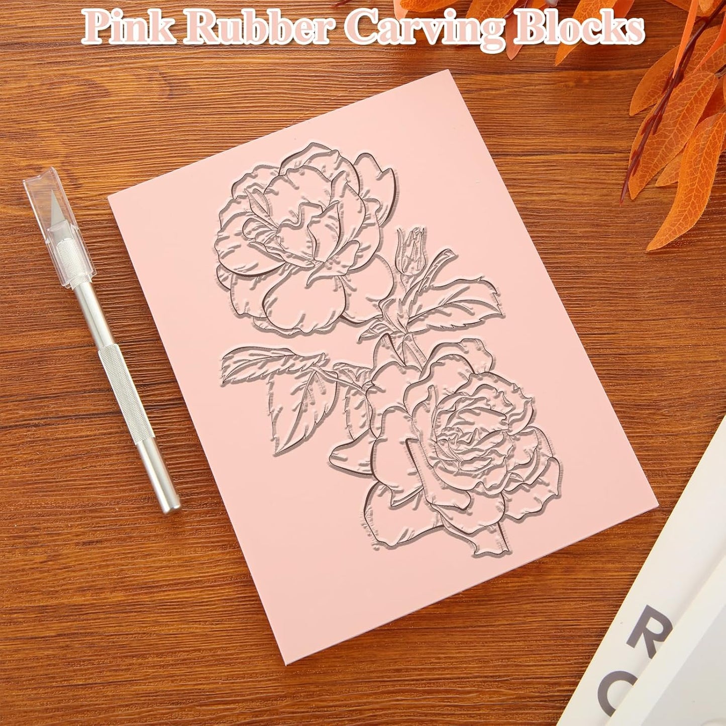 10 Pcs Linoleum Blocks for Printmaking 6 x 8 Inch - Pink Rubber Carving Block - Printmaking Supplies with Carving Knife, Soft and Easy to Carve