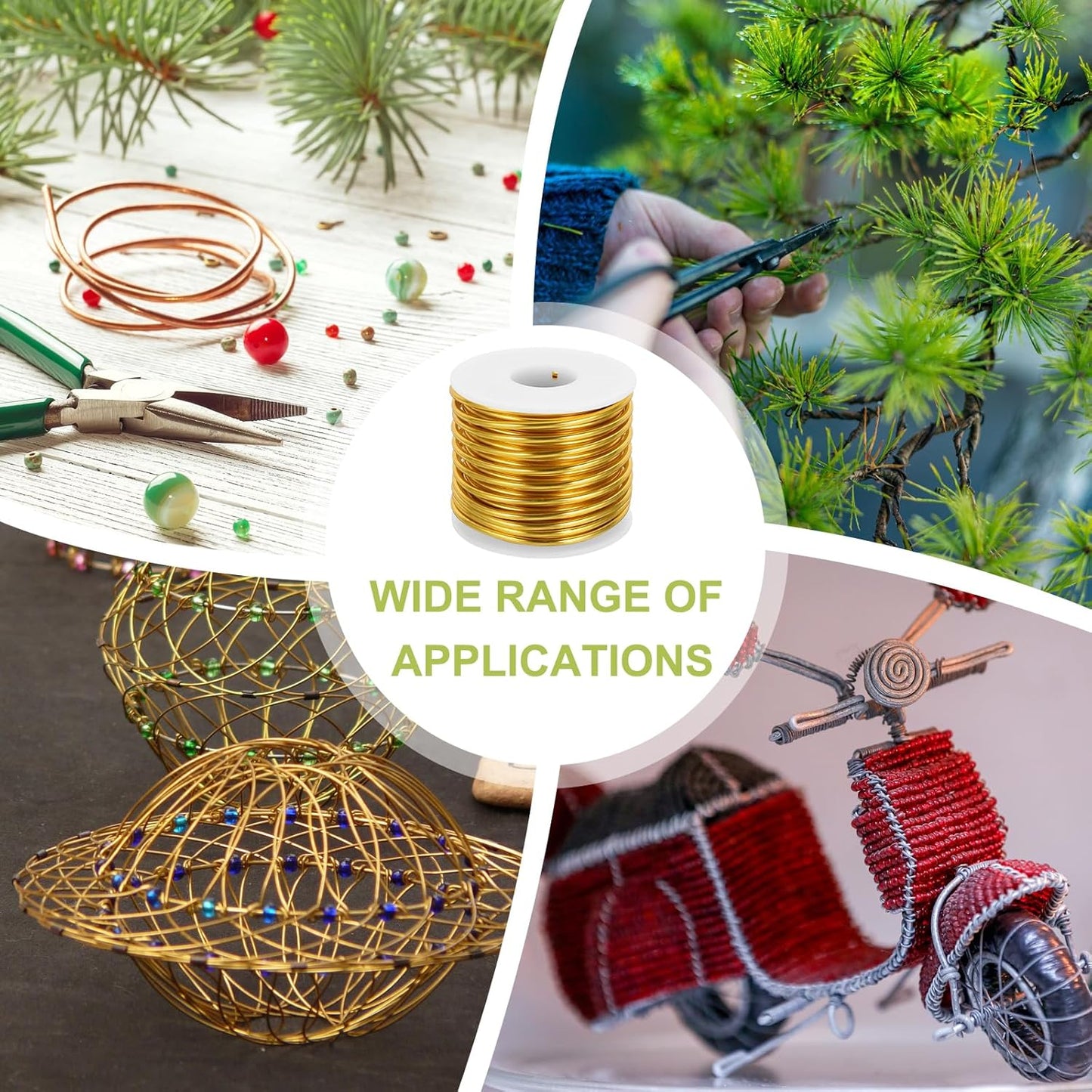 MECCANIXITY 9 Gauge Anodized Aluminum Craft Wire Bendable Bonsai Training Wire 56 Feet 3mm for Sculpting Crafts Wreath Floral Beading Jewelry Making, Gold Tone