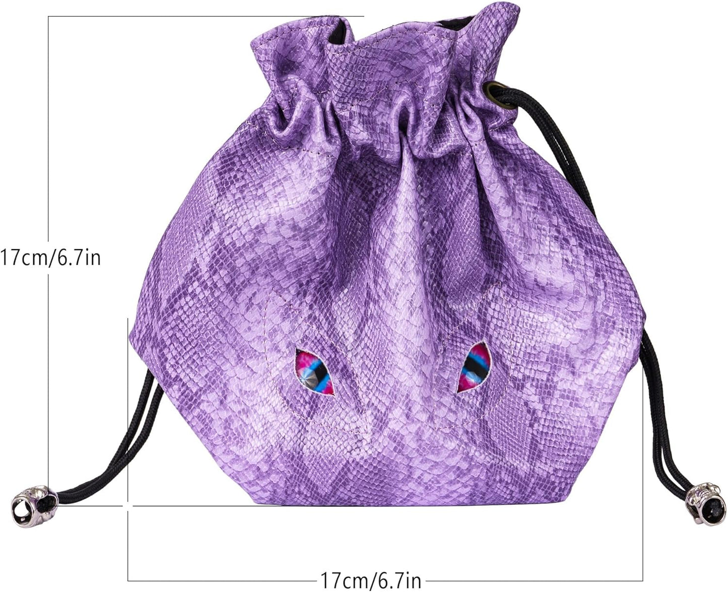 Large DND Dice Bag Leather Dice Storage Bag Purple D&D Drawstring Pouch with Pockets for RPG Table Games - Can Hold 200+ Polyhedral Dice