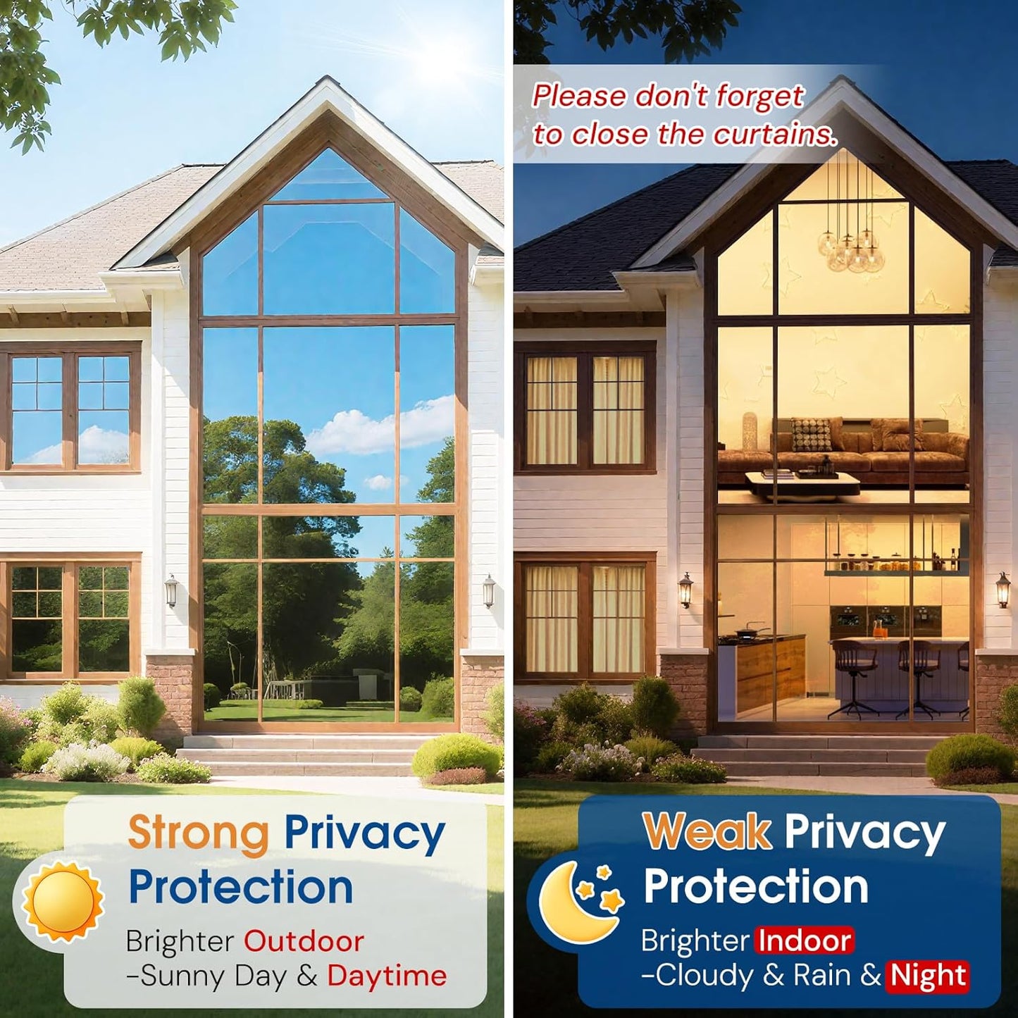 Homein One Way Privacy Window Film with Tool Window Tint for Home See Out Not in Heat Control Sun Blocking Mirror Reflective Anti UV Covering Static Cling No Glue Black-Sliver 35.4 x 78.7 inch