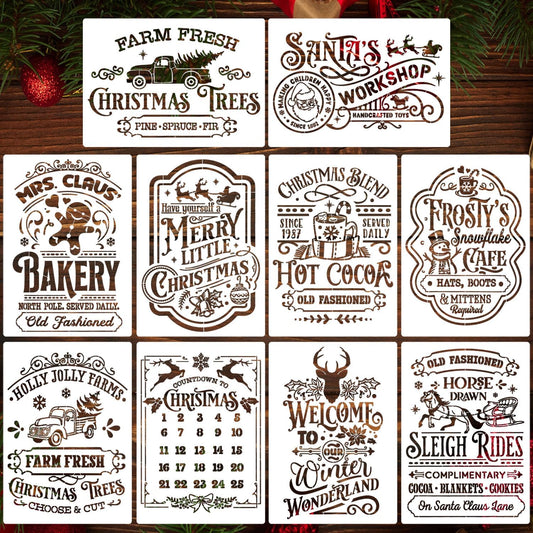 Christmas Stencils for Crafts Reusable A4 Christmas Stencil Holiday Stencils for Painting on Wood Fabrics Porch Hanger Decor