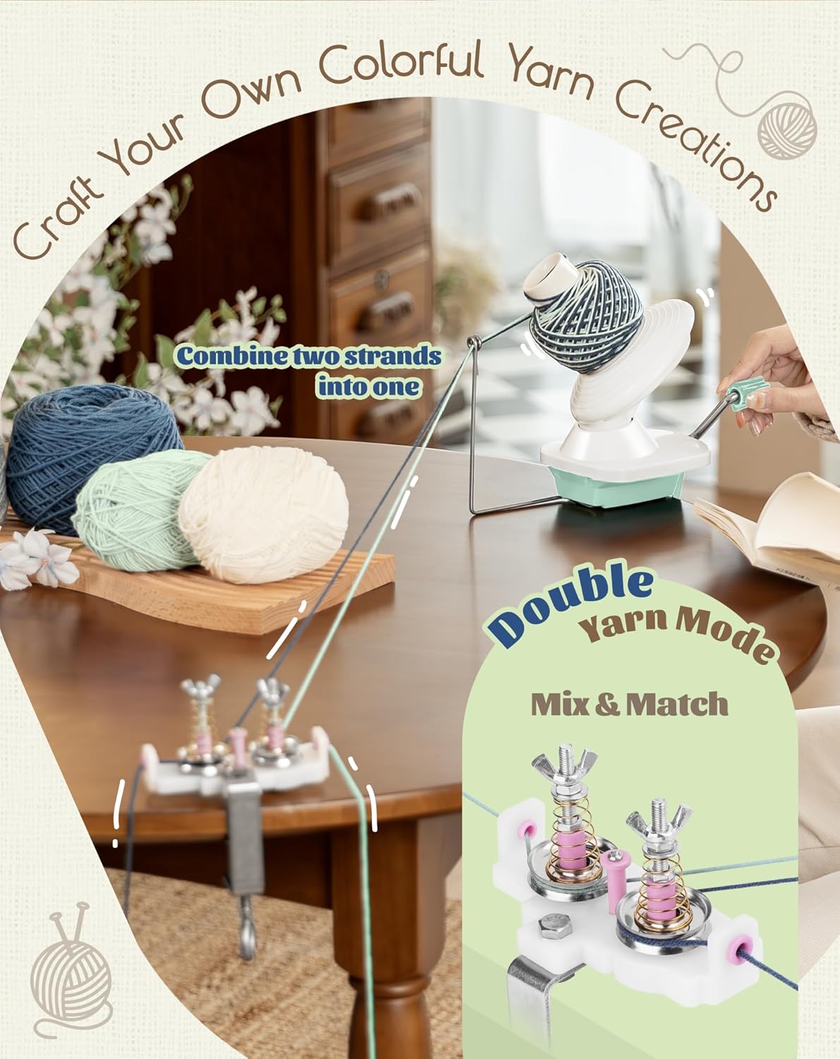 Adhafera Yarn Winder with Guide, Yarn Ball Winder for Crocheting, The Helper for Yarn Collection Lovers