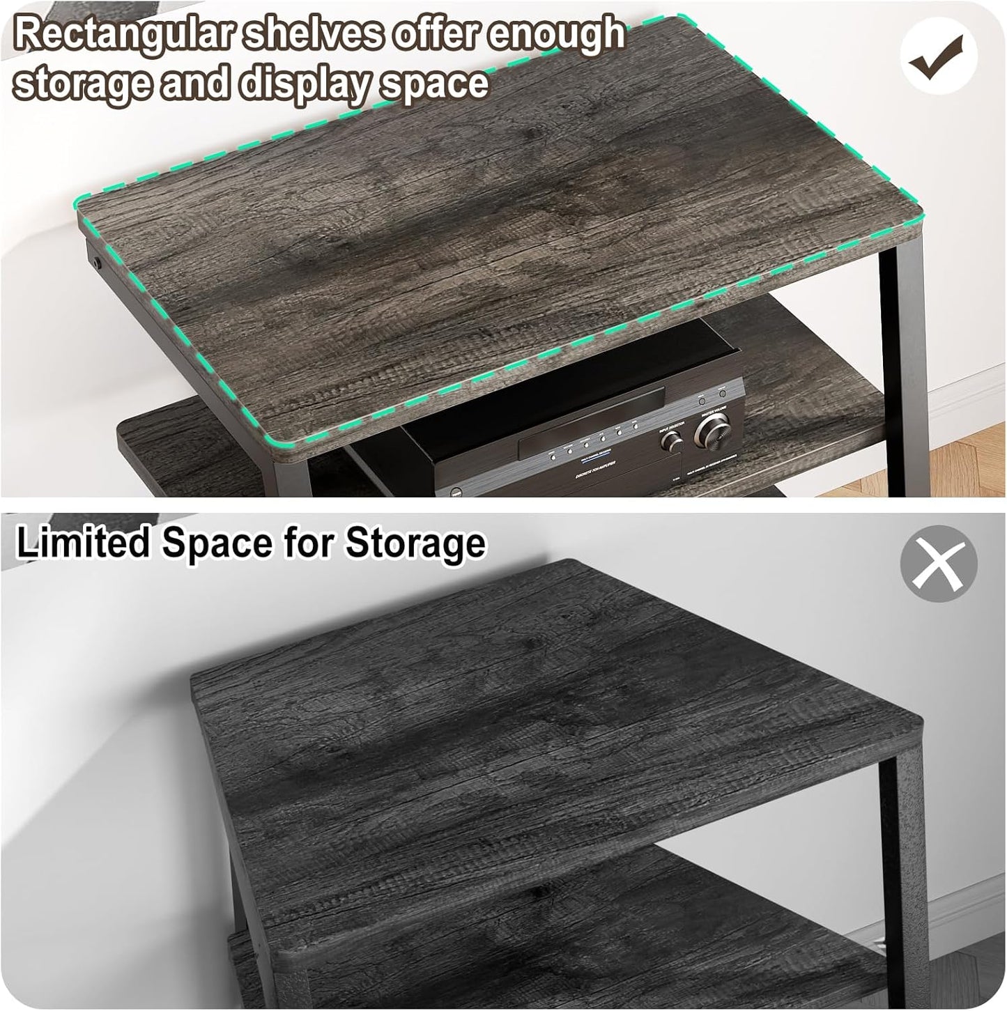 Armocity 5-Tier AV Media Stand with Power Strips, Media Console with LED Lights, Audio Tower Rack with Adjustable Shelves, Stereo Stands and Racks, 40.8'', Grey Oak