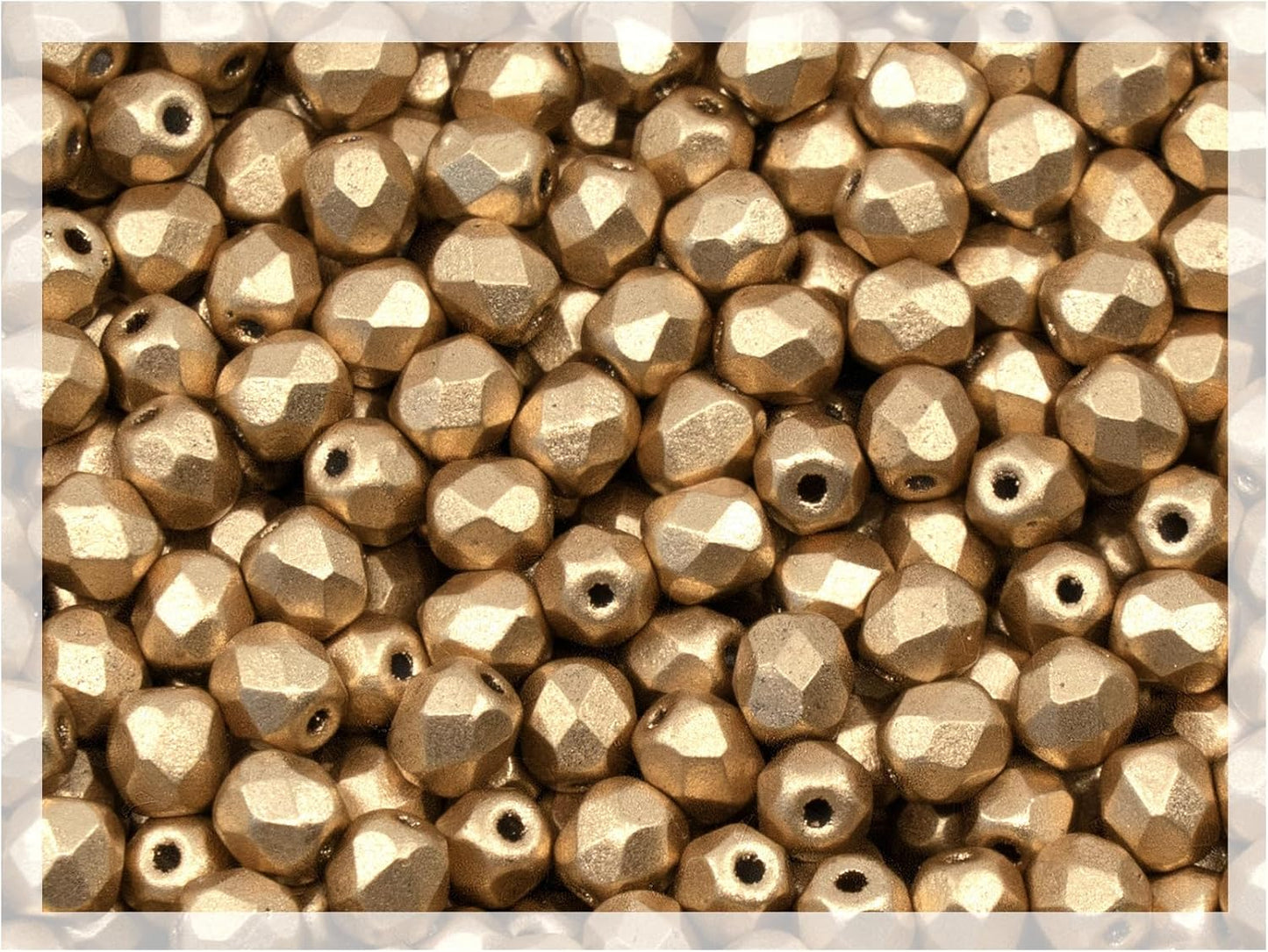 100pcs Faceted Fire Polished Pressed Czech Glass Beads 4mm (0.16in), Aztec Pale Gold - 01710