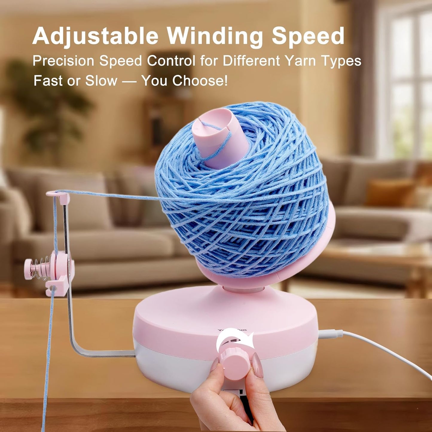 Yocrefun Electric Yarn Winder, Automatic Yarn Ball Winder for Crocheting & Knitting, Stepless Speed, Easy to Use, Efficient Large Capacity Yarn Cake Maker, Ideal Gift for Yarn Lovers (Pink)