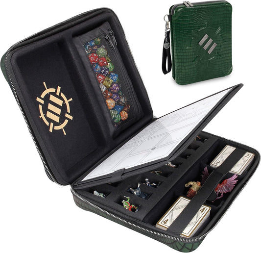 ENHANCE RPG Organizer Case - DnD Binder with Built-in Character Sheet Holder and Erasable Scribe Panel, Dice Rolling Area, Removable Pen Pouch, Miniature Foam Tray, Wrist Strap
