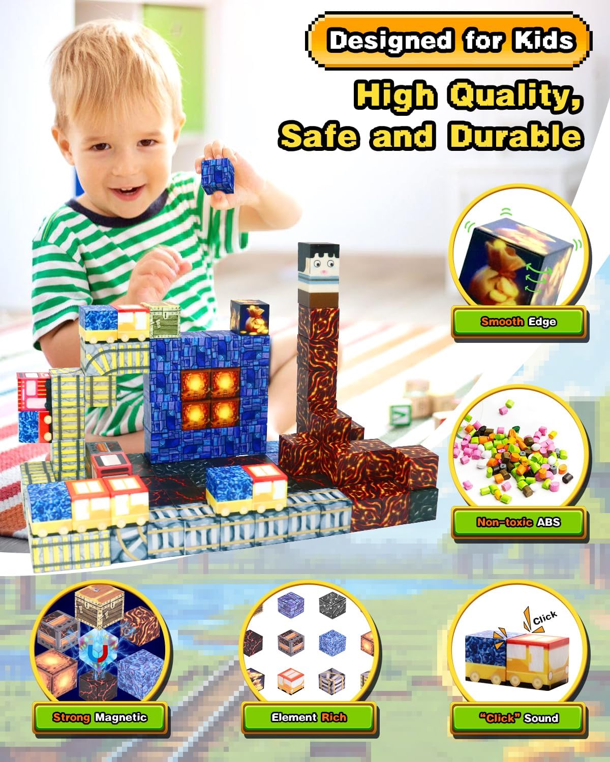 Aleath Magnetic Blocks Building Toys for Kids: 100PCS Magnet Cubes Trains Set - Kids Toys for Christmas Birthday Gifts - 0.8 inch Magnetic Blocks for Boys & Girls 3+