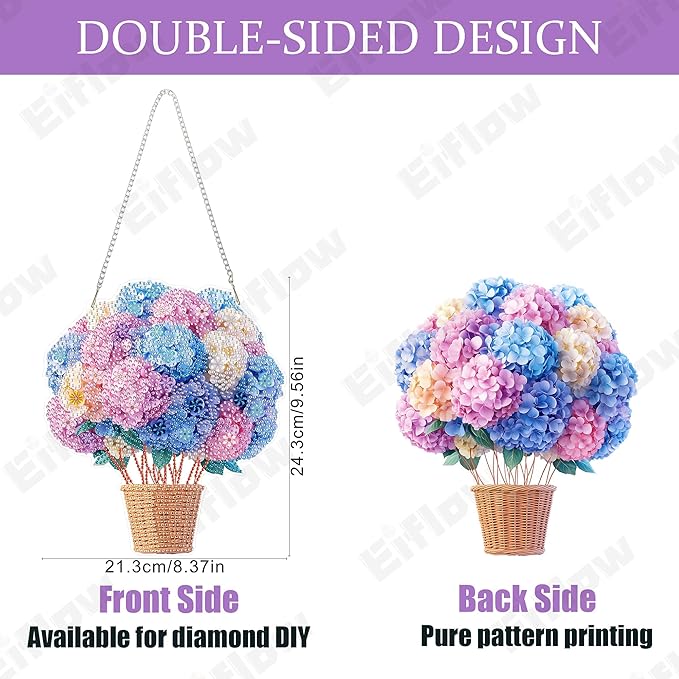 Eiflow Acrylic Diamond Art Hanging Kit for Adults Hydrangea Flower Balloon, DIY Diamonds Painting Door Hanger Board Kit, Special Crystal Diamond Art Painting Pendant Ornament