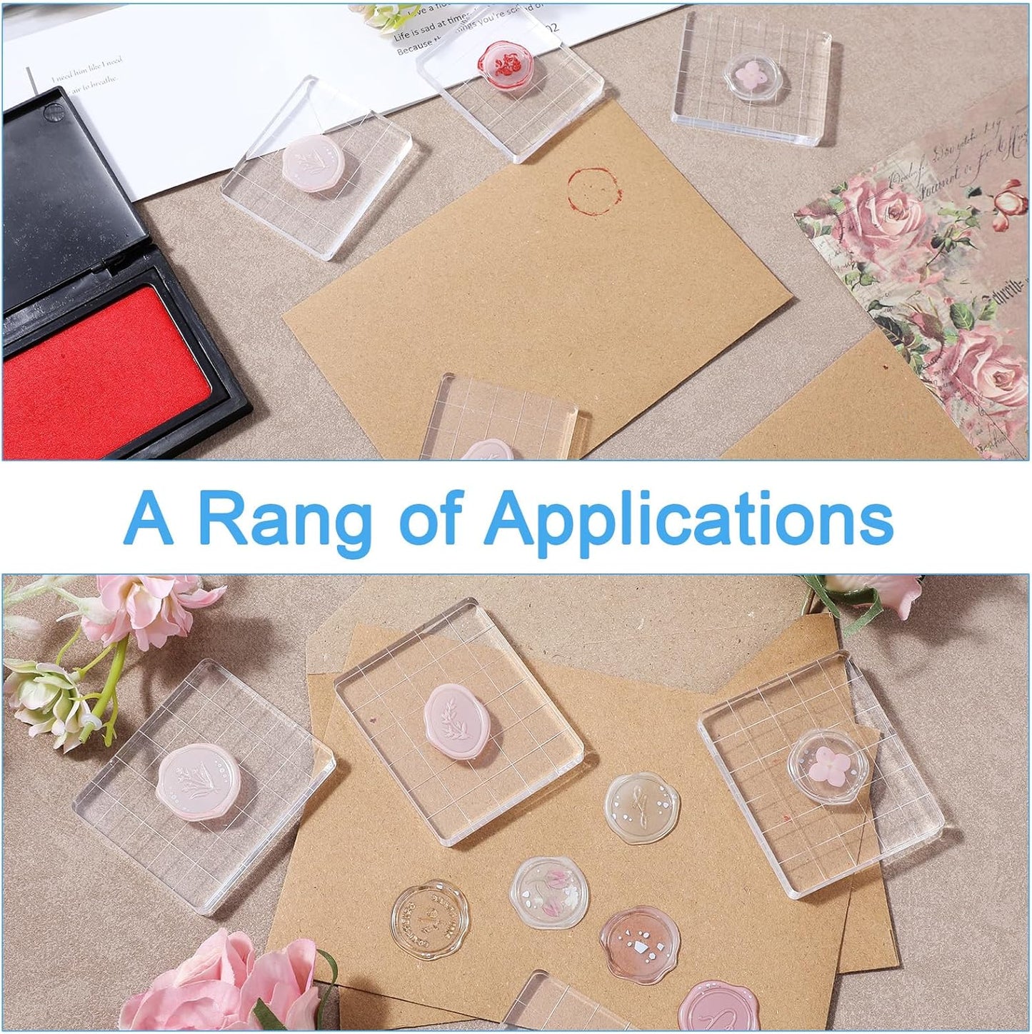 4PCS Acrylic Stamp Block,Square Acrylic Stamping Blocks, with Grid Lines, Clear Stamp Block, for DIY Crafts, Scrapbooking, Card Making, Decorations and Stamping Projects