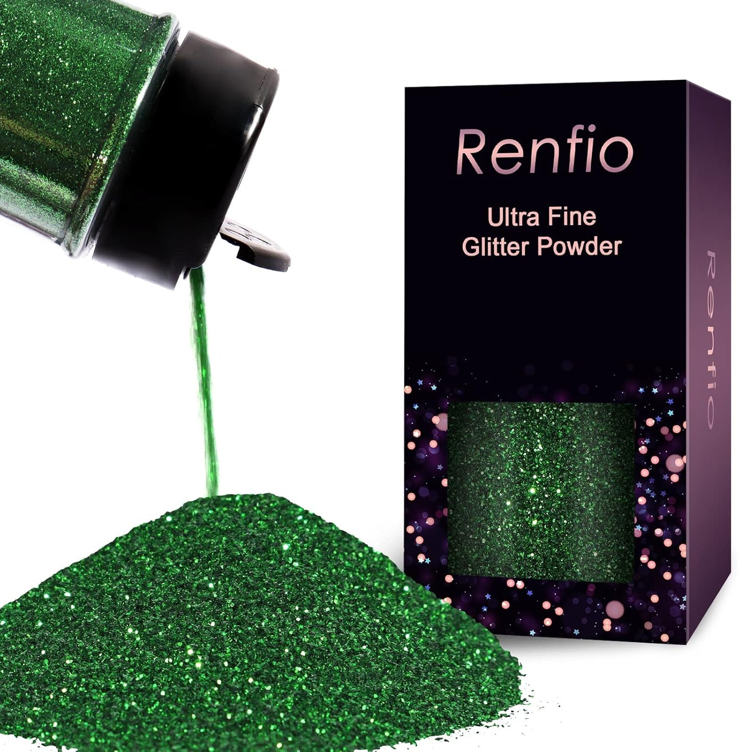 Renfio Ultra Fine Glitter Powder Metallic Resin Glitter 2.11 Oz (60g) PET Flakes Crafts Sequins 1/128" 0.008" 0.2mm Epoxy Chips Flakes for Tumblers Slime Decoration - Lincoln Green