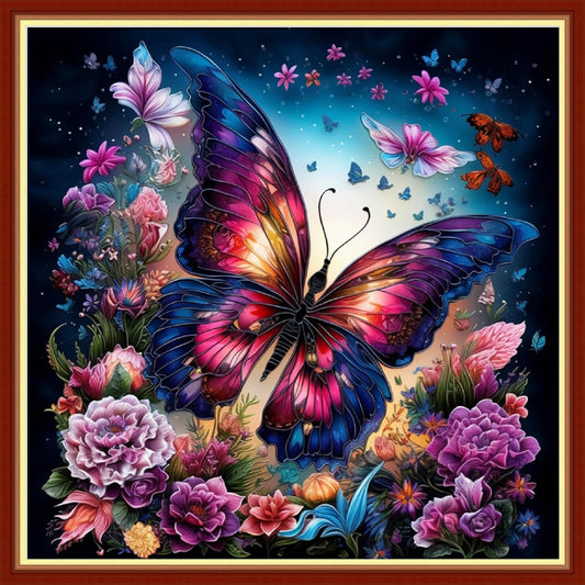 Foxhool Beginners Cross Stitch Kits Stamped Full Range of Embroidery Kits for Adults DIY Cross Stitches kit Embroidery Patterns for Needlepoint kit-Colorful Butterfly Flowers 17.7x17.7 inch
