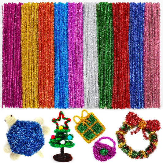 Eppingwin 200pcs Pipe Cleaners, Glitter Pipe Cleaners Craft Supplies, 10 Colors Chenille Stems for DIY Arts Crafts Project
