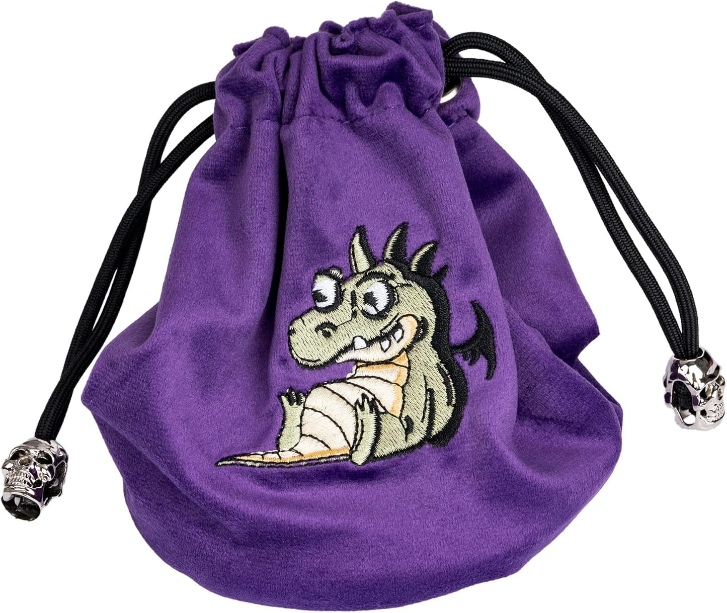 Large DND Dice Bag Purple Velvet Storage Bag with Cartoon Dragon Pattern for Role Playing Games Tabletop Games - Capacity 100+ Polyhedral Dice
