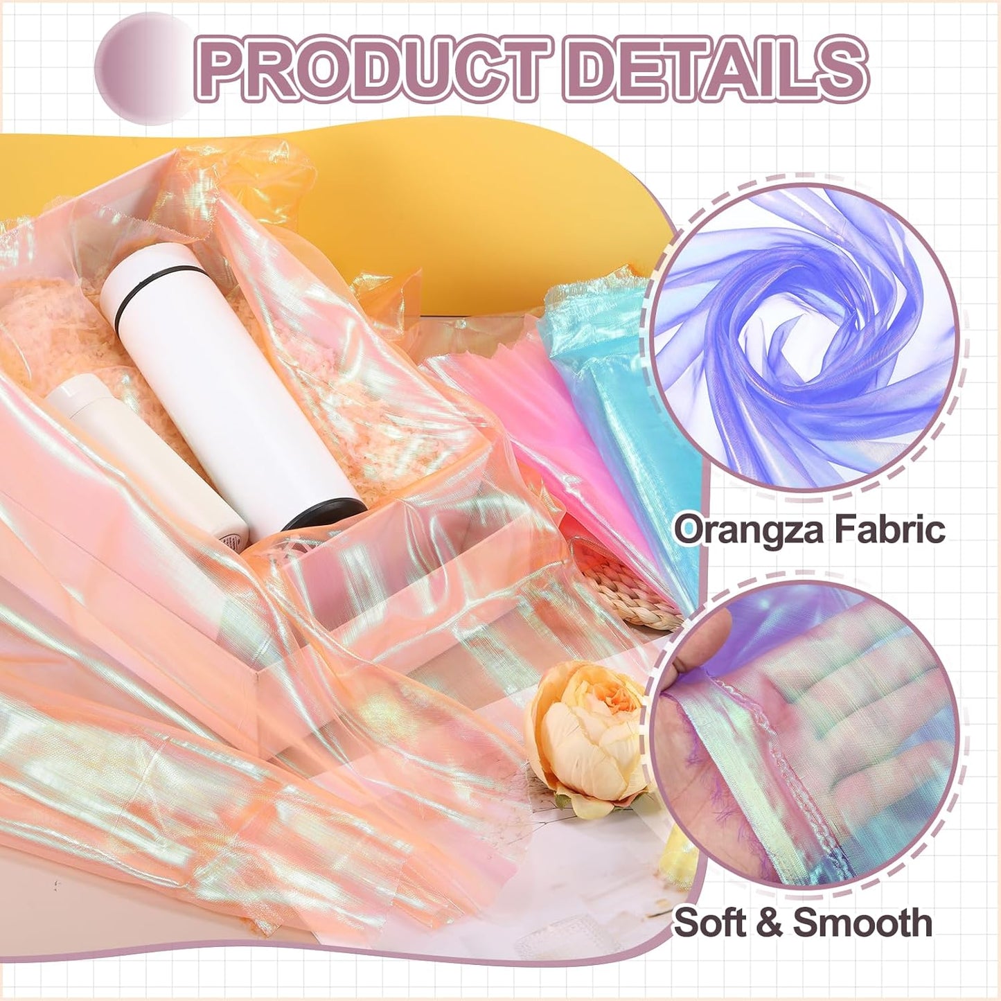 MECCANIXITY Iridescent Sheer Organza Fabric, 2 Yards x 59 Inches Solid Laser Holographic Shiny Fabric Organza Cloth for Wedding, Curtains, Costume, Photo Background, Light Purple