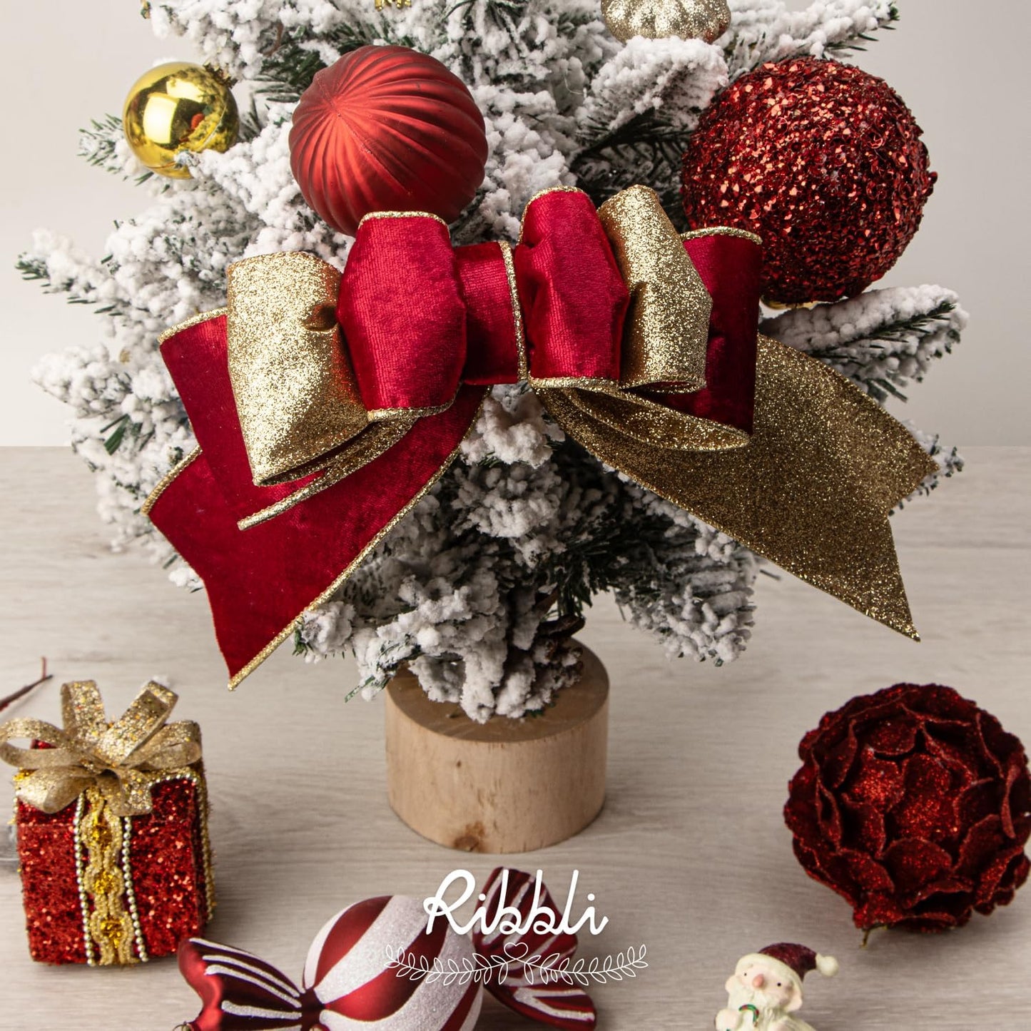 Ribbli Red Velvet Wired Ribbon 2.5 Inch Red Velvet with Gold Glitter Christmas Ribbon for Christmas Tree Decoration Big Bow Gift Wrapping Crafts Wreaths Supplies- 10 Yards