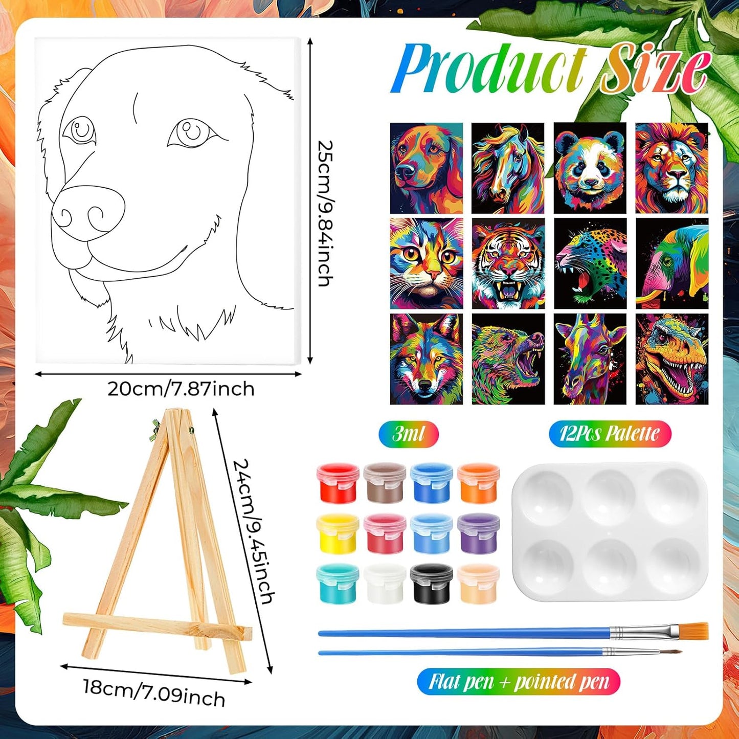 Zhanmai 12 Pack Pre Drawn Canvas for Painting Sip and Paint Kit 8 x 10 Paint Party Set Canvas Painting Pre Printed Canvases for Party Favor DIY Virtual Adult's Date Night(Colorful Animals)