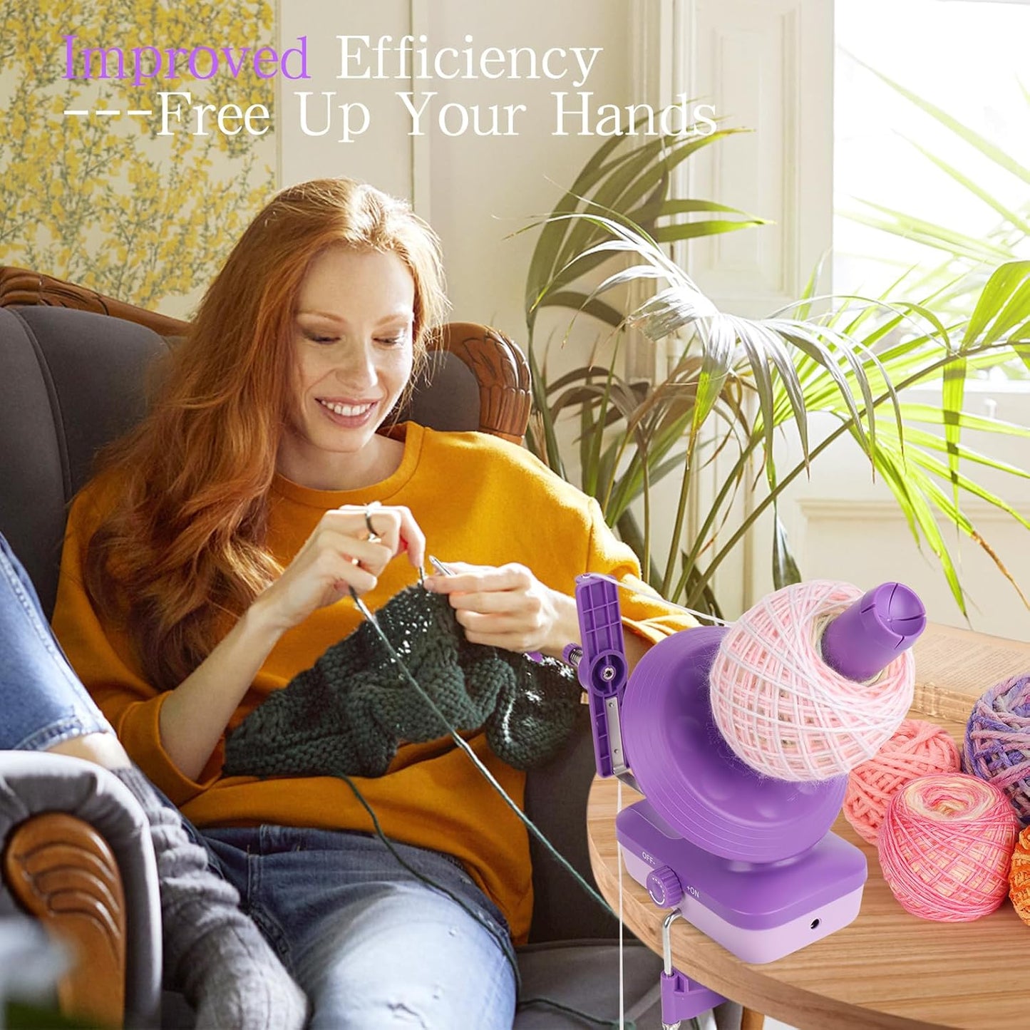 Electric Yarn Winder for Crocheting-Automatic Crochet Yarn Ball Winder for Perfect Neat Cakes-Stepless Speed with Strong Tension, Tangle-Free Knitting Gift for Seniors with Arthritic Hands(B)