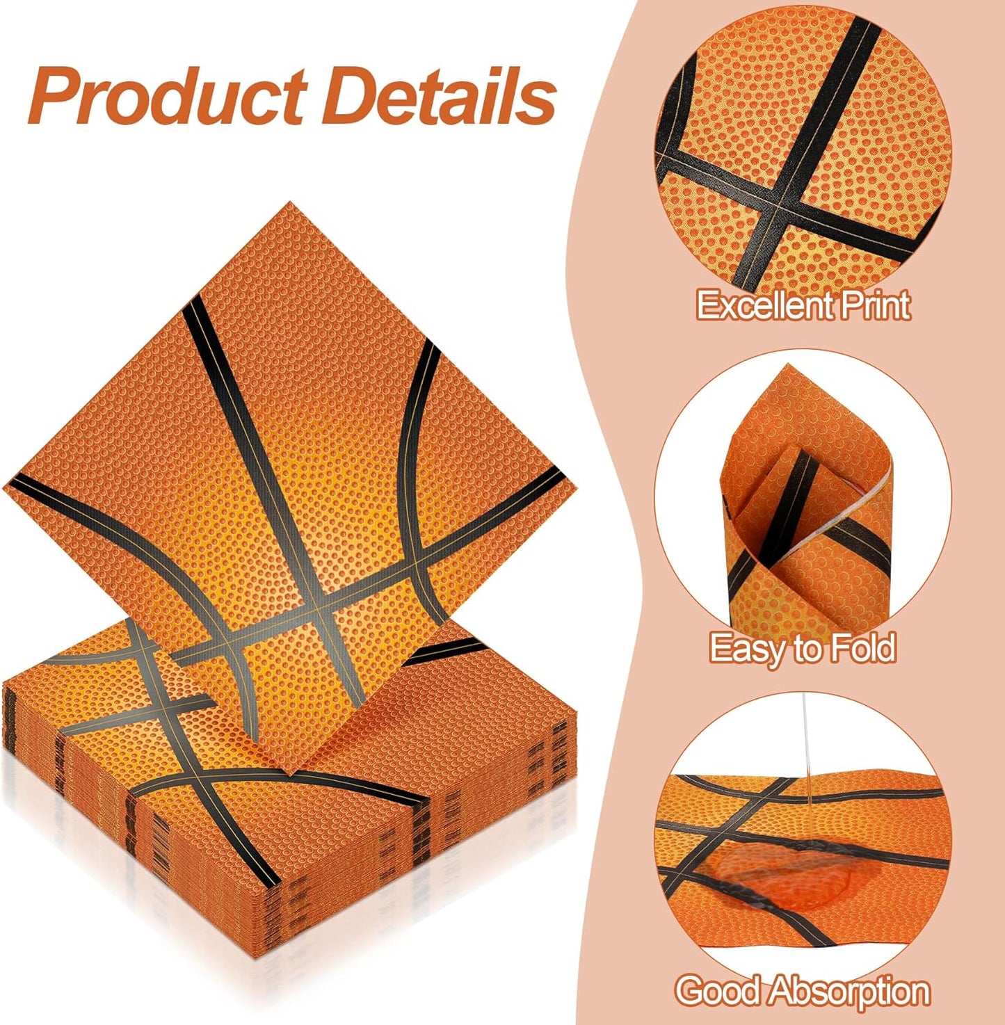 Aodaer 48 Pieces Basketball Napkins 13 x 13 Inches Basketball Paper Napkins Disposable Basketball Pattern Cocktail Napkins for Basketball Party Decorations, Sports Party Supplies, Birthday Party
